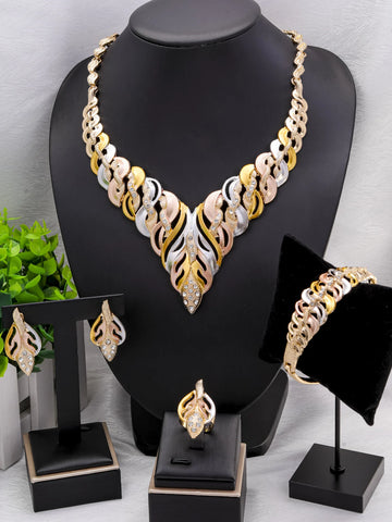 Multicolor Gold-Tone Necklace & Earrings Set