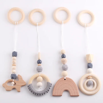 4PCS Wooden Baby Teether & Rattle Set