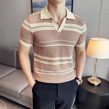 Men’s Casual Contrast Color Striped Polo Shirt