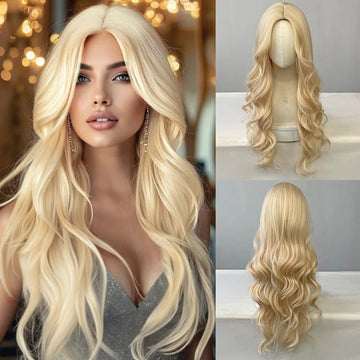 Long Blonde Curly Wig with Large Waves
