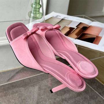 Satin Butterfly Knot High Heel Slides