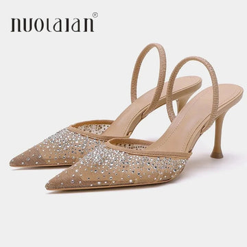 Elegant Rhinestone Mesh High Heel Slingbacks
