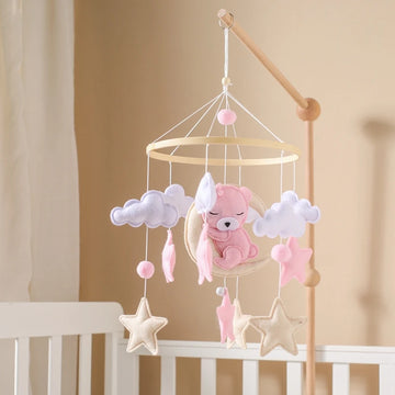 Wooden Crib Mobile with Felt Cartoon Bed Bells