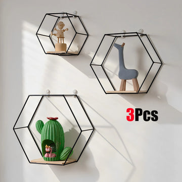 3Pcs Hexagon Shape Wall Floating Shelves