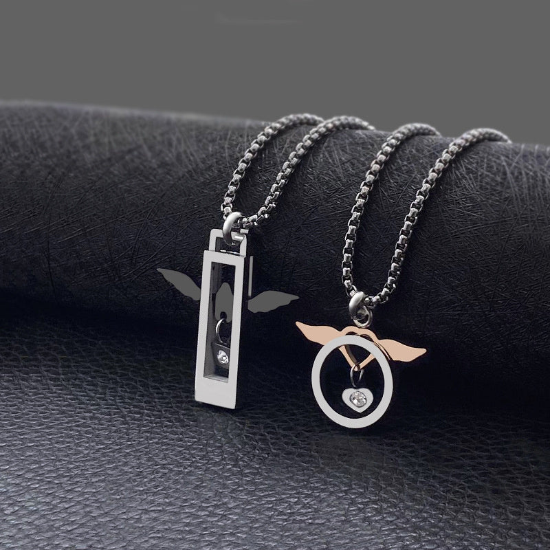 Titanium Steel Wing & Heart Pendant Necklace