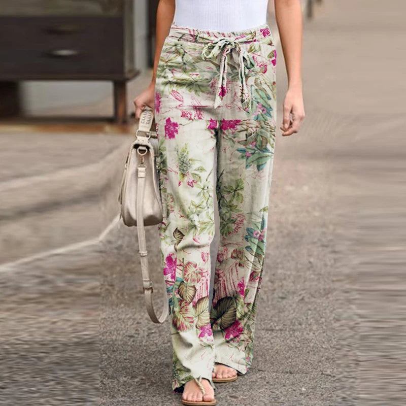 Women’s Floral Wide Leg Linen Pants