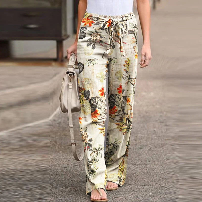 Women’s Floral Wide Leg Linen Pants
