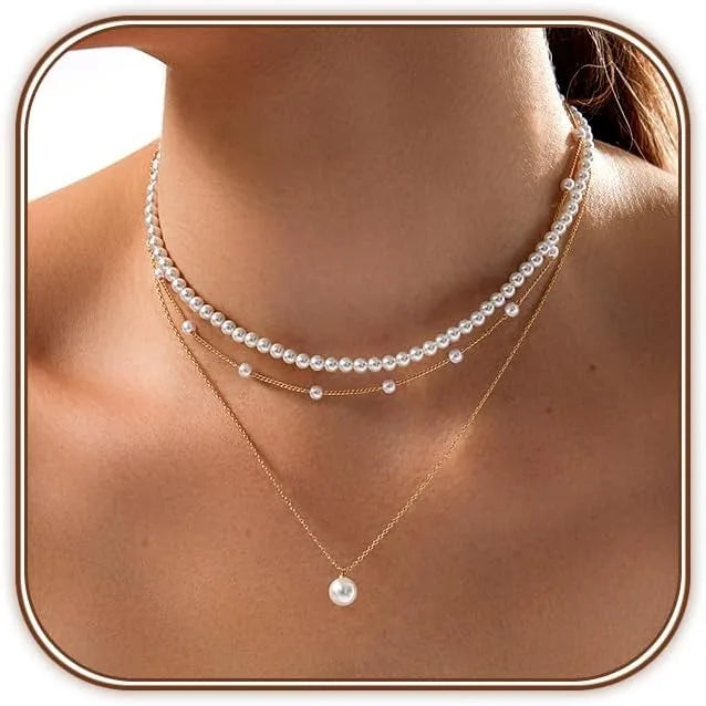 Dainty Layered Pearl Choker Necklace