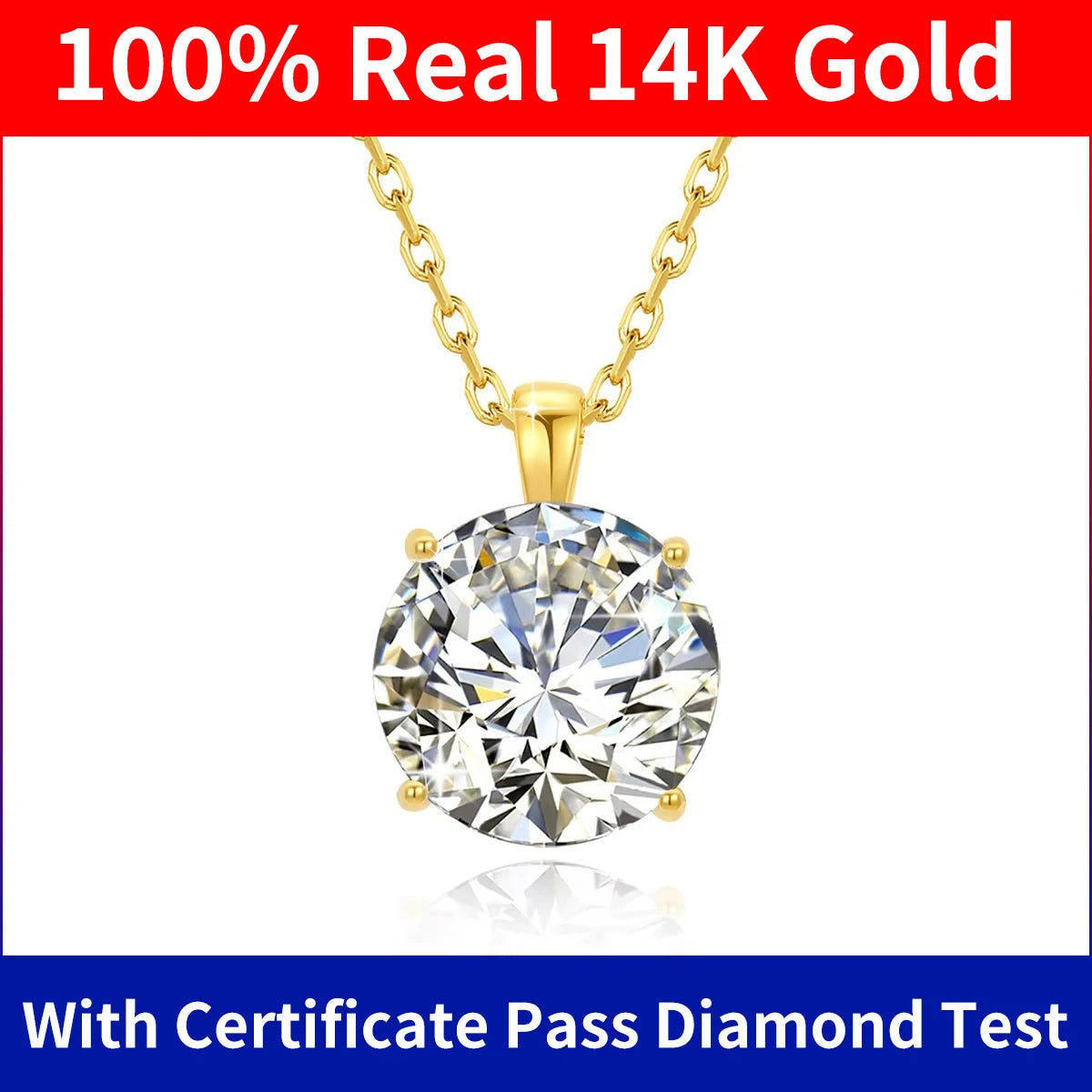 Elegant 14K Gold 1ct Moissanite Necklace