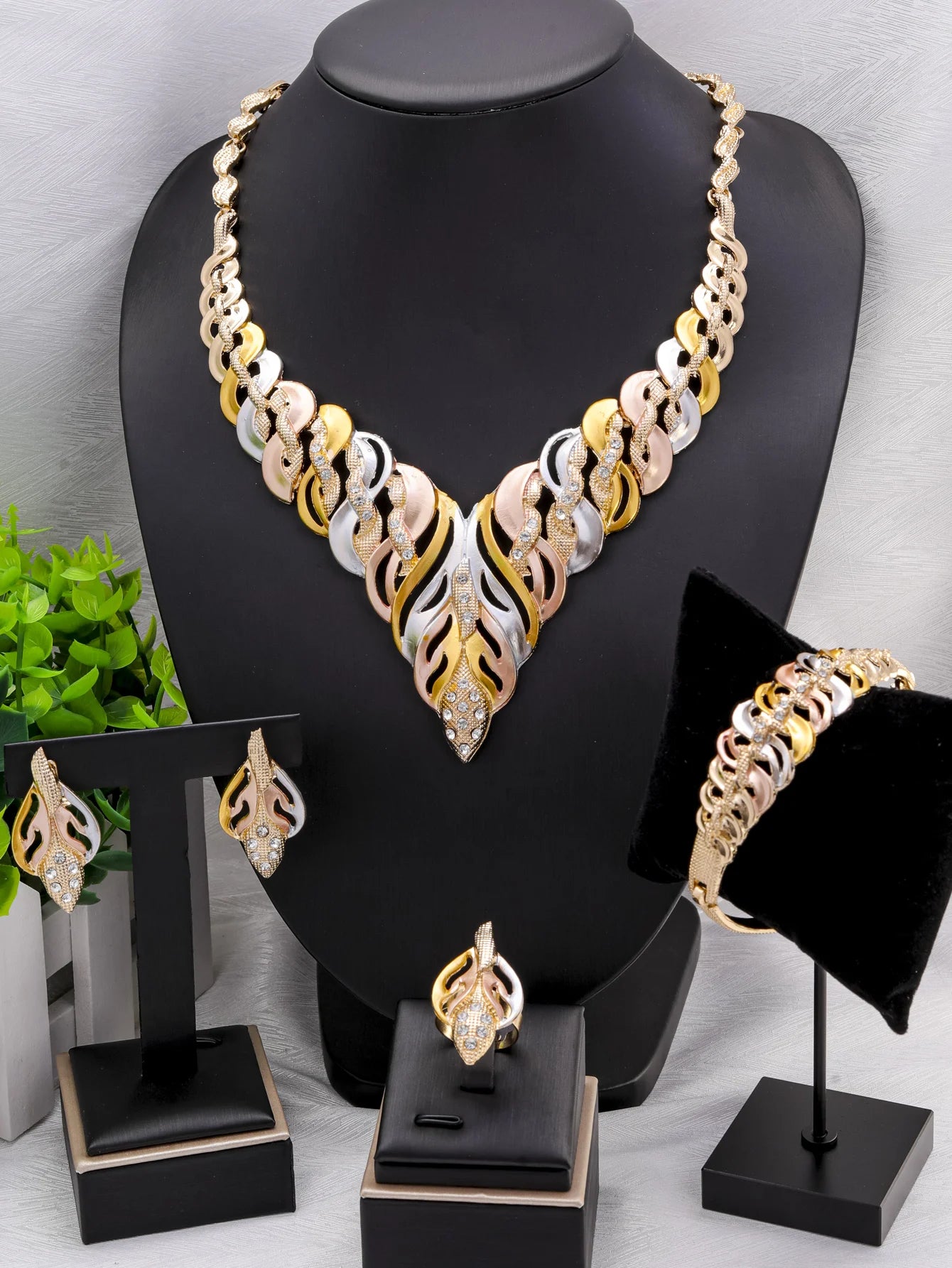 Multicolor Gold-Tone Necklace & Earrings Set