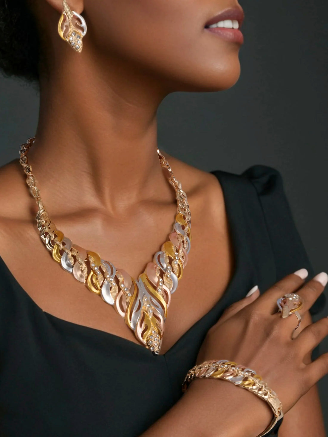 Multicolor Gold-Tone Necklace & Earrings Set