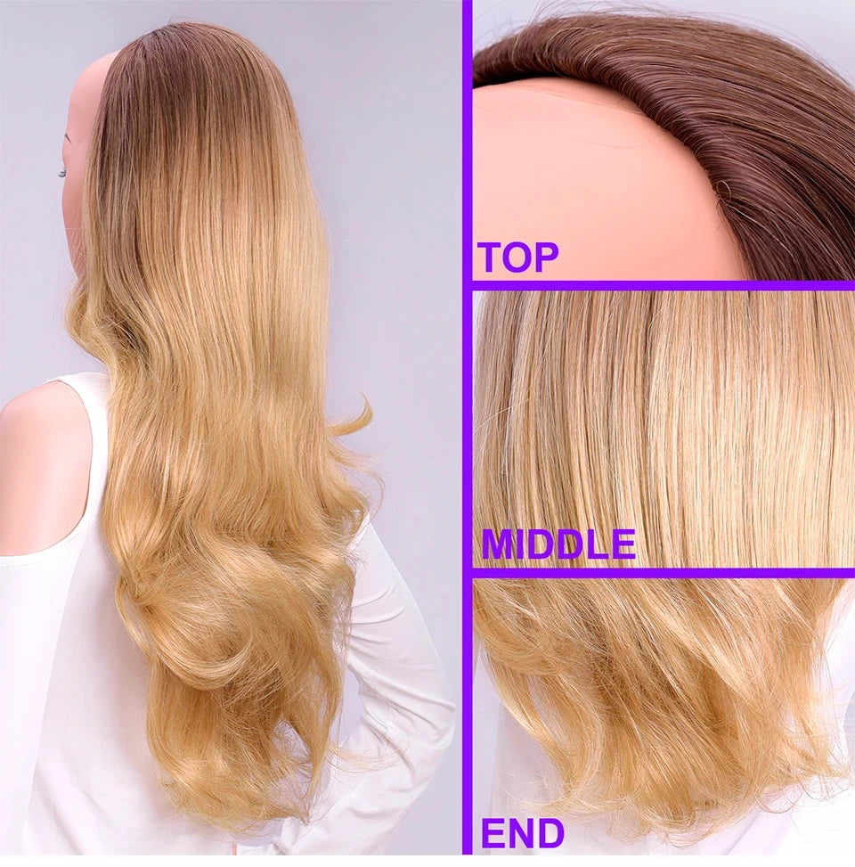 24-Inch Blonde Wavy 3/4 Half Wig Clips