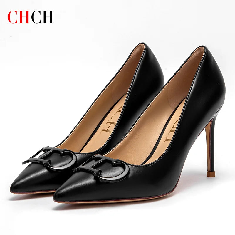 Pointed Metal Buckle Party Heels