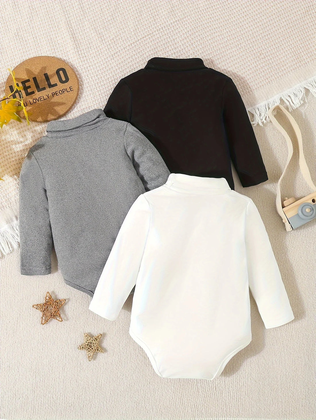 3-Pack Baby Girl Velvet Long Sleeve Bodysuits
