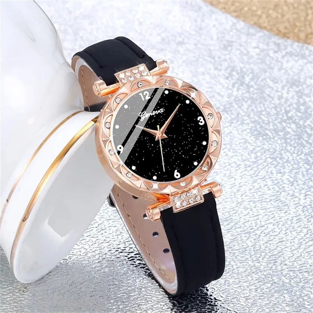 Elegant Rhinestone Leather Watch