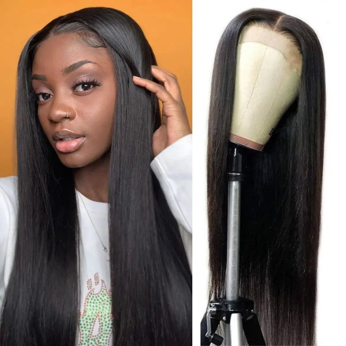 Long Straight Black Synthetic Lace Front Wig