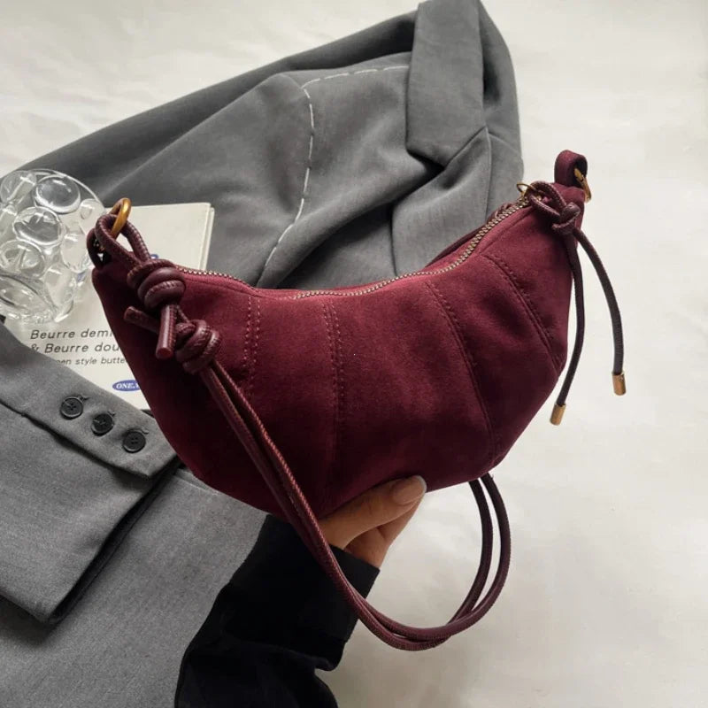 Velvet Material Zipper Shoulder Bag