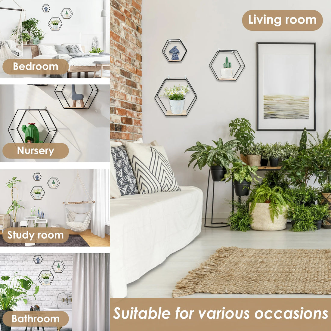 3Pcs Hexagon Shape Wall Floating Shelves