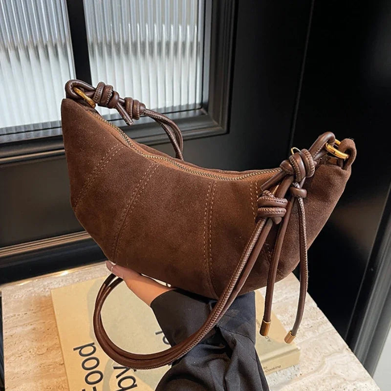 Velvet Material Zipper Shoulder Bag