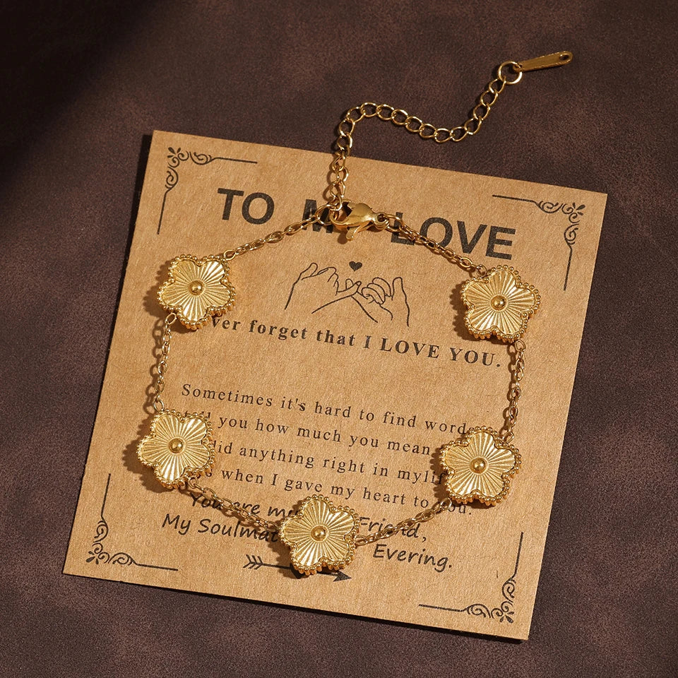 Gold Plated Clover Charm Bracelet Women