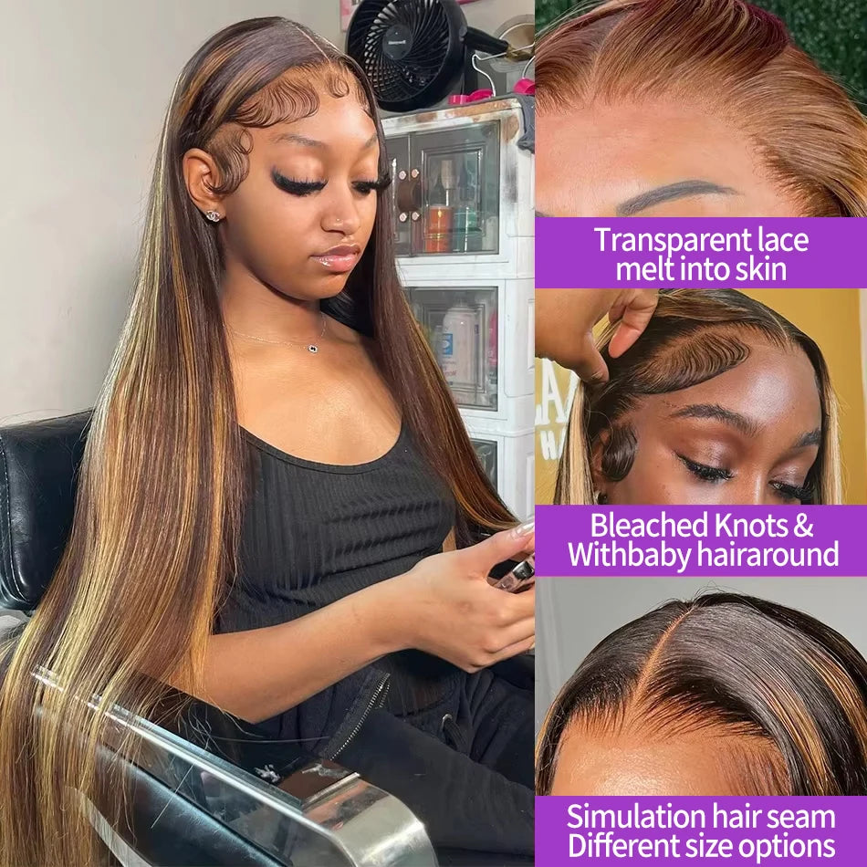 Honey Blonde Brown Highlight HD Lace Wig