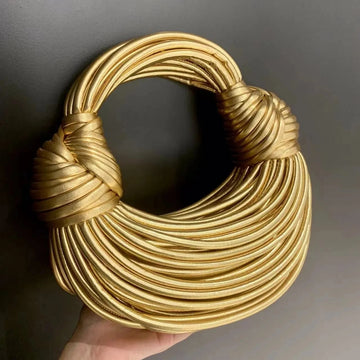 Gold Luxury Handwoven Noodle Rope Hobo Bag