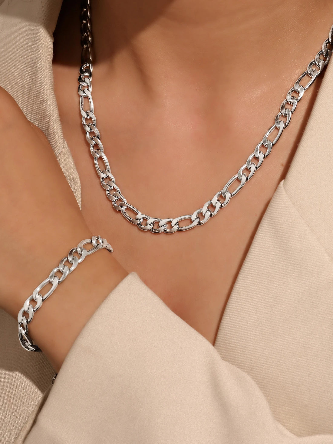 Stainless Steel Simple Chain Jewelry Set