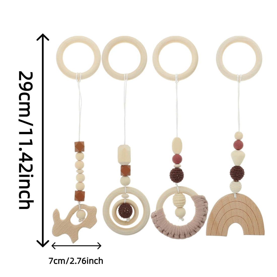 4PCS Wooden Baby Teether & Rattle Set