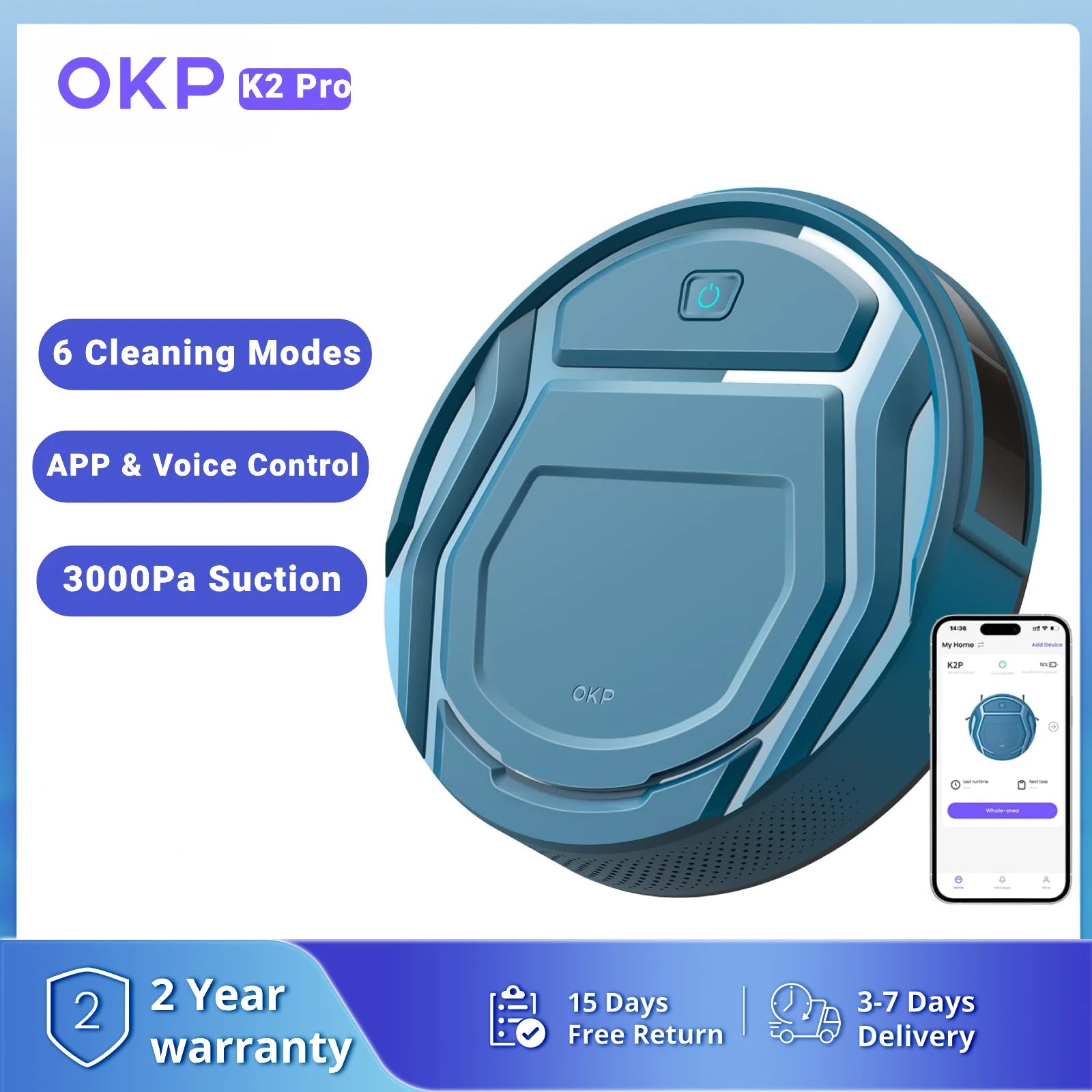 OKP K2P Robot Vacuum Cleaner 3000Pa