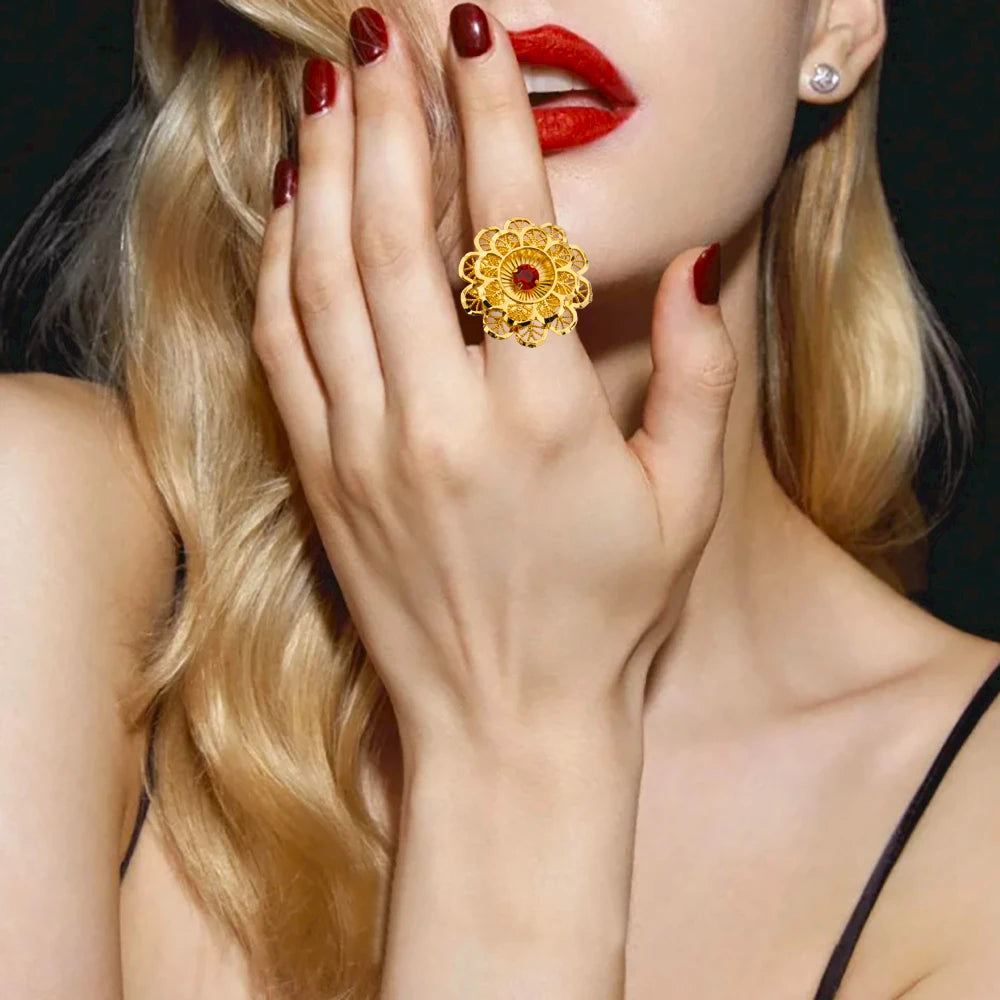 Gold Flower Shape Rings Luxury Set