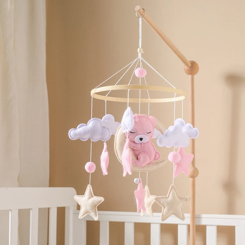 Wooden Crib Mobile with Felt Cartoon Bed Bells